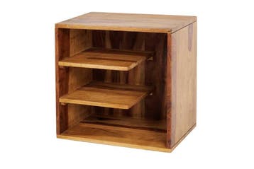 Stevige bijzettafel CUBUS 43 cm plank met sheesham, Ophalen of Verzenden, Nieuw