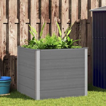 vidaXL Plantenbak verhoogd 100x100x91 cm HKC grijs, Tuin en Terras, 100 cm of meer, Verzenden, Nieuw, 60 cm of meer