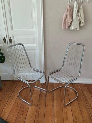 Stoel - Staal, Chroom - Twee fauteuils, Antiek en Kunst