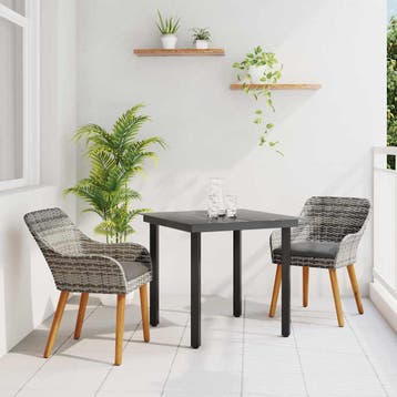 vidaXL Tuin eettafelset 3 st Grijs poly rattan, Verzenden, Nieuw, 3 zitplaatsen