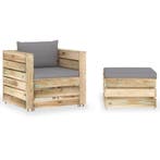 vidaXL 2-delige Loungeset met kussens groen geïmpregneerd, 2 zitplaatsen, Verzenden, Nieuw, Loungeset