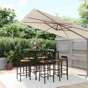 vidaXL 7-delige Tuinbarset poly rattan en massief acaciahout, Verzenden, Nieuw, 6 zitplaatsen