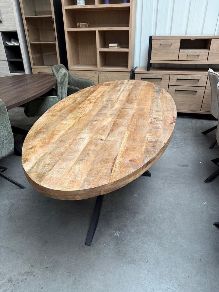 Eettafel ellips, mangohout (nieuw, A-keuze), Huis en Inrichting, Kasten | Buffetkasten, Nieuw, Overige houtsoorten, Metaal