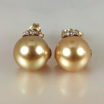 Oorbellen - 18 karaat Geel goud Parel - Diamant - Southsea, Nieuw