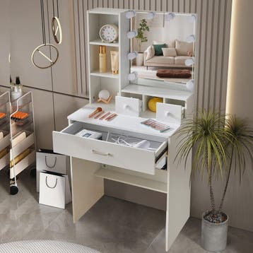 Witte Kaptafel met LED Verlichting & Spiegel - Compact Make-, Verzenden, Nieuw
