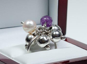 Zonder minimumprijs - Ring - Zilver - Ø 8,5 mm Akoya-parel -, Nieuw