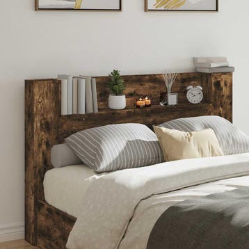 vidaXL Hoofdbord Kast met LED Gerookte Eik Bewerkt hout, Verzenden, Nieuw, Hout