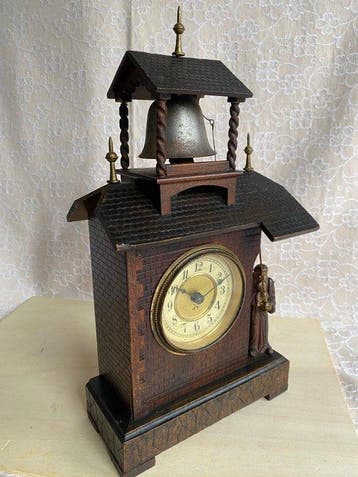 Automaton mantelklok, Wekker - HAG Biedermeier - Naaldhout -