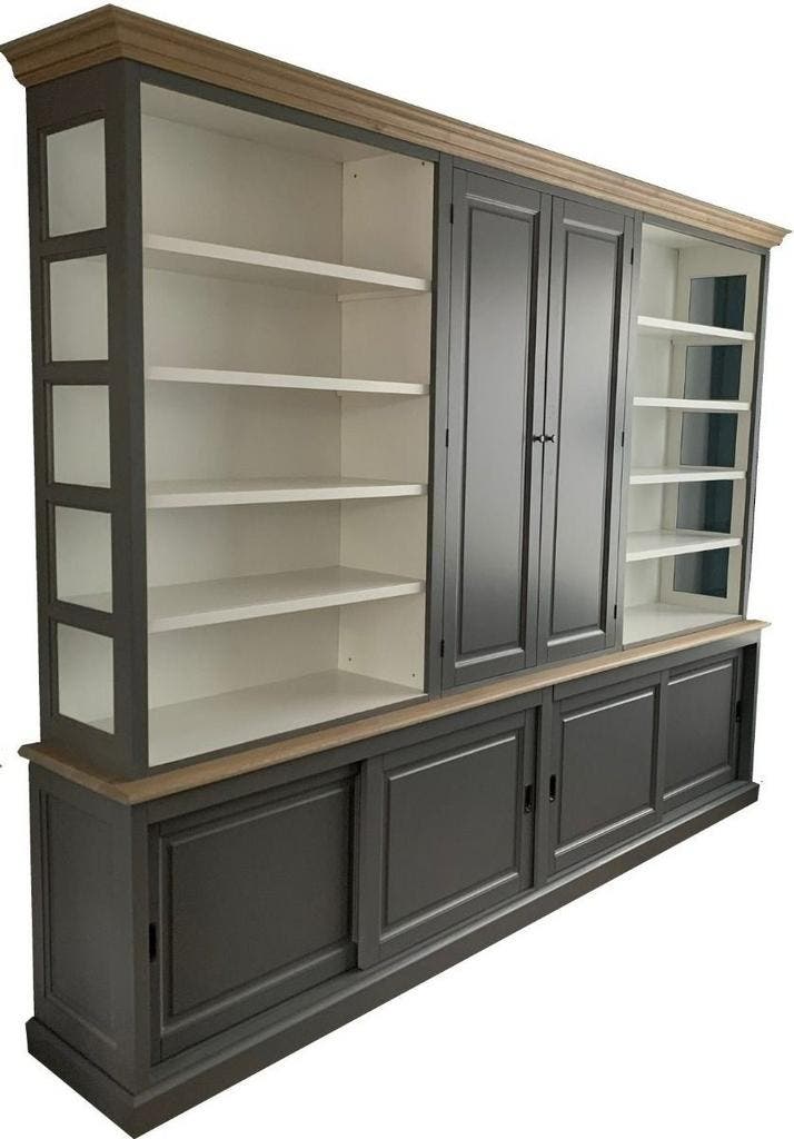 Buffetkast grijs Gorssel XXL 300 x 240cm met eiken lijsten, Huis en Inrichting, Kasten | Buffetkasten, Ophalen of Verzenden