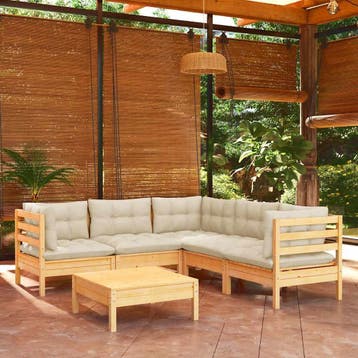 vidaXL 6-delige Loungeset met crèmekleurige kussens massief, Verzenden, Nieuw, 6 zitplaatsen, Loungeset