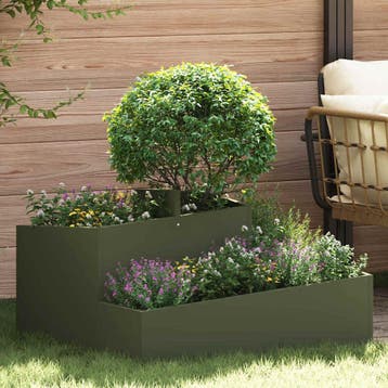 vidaXL Plantenbak Olijfgroen 80 x 80 x 50 cm Koudgewalst, Verzenden, Nieuw, Metaal, 60 tot 100 cm