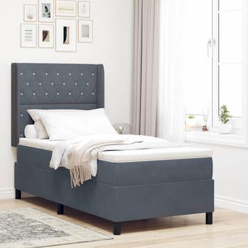 vidaXL Boxspringbed met matras Donkergrijs 90 x 200 cm, Eenpersoons, Verzenden, Nieuw, Stof
