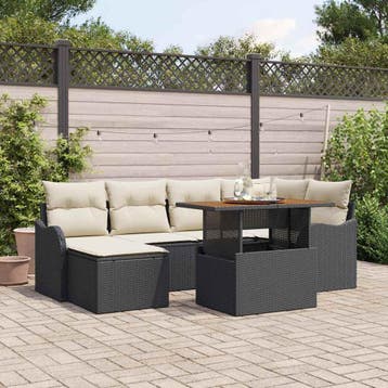 vidaXL Tuin Sofa Set 7 st Zwart en crème, Verzenden, Nieuw, Rotan, 7 zitplaatsen