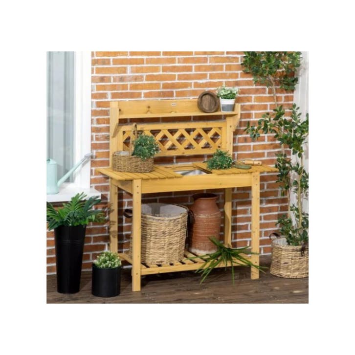 Outsunny Oppottafel - Met Verschuifbaar Werkblad - Hout –, Huis en Inrichting, Woonaccessoires | Thermometers, Ophalen of Verzenden