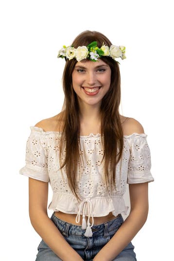 KIMU® Glitter Bloemenkrans Haar Rozenkrans Wit Witte Bloemen, Kleding | Dames, Ophalen of Verzenden, Nieuw, Carnaval, Accessoires