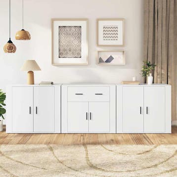 vidaXL Dressoirs 3 st bewerkt hout wit, Minder dan 50 cm, Verzenden, Nieuw, 25 tot 50 cm