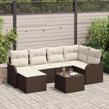 vidaXL Tuin Sofa Set 7 st Bruin en wit poly rattan, Verzenden, Nieuw, Rotan, 7 zitplaatsen