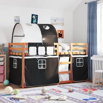 vidaXL Stapelbed met gordijnen 80x200 cm grenenhout wit en, Eenpersoons, Verzenden, Zwart, Nieuw