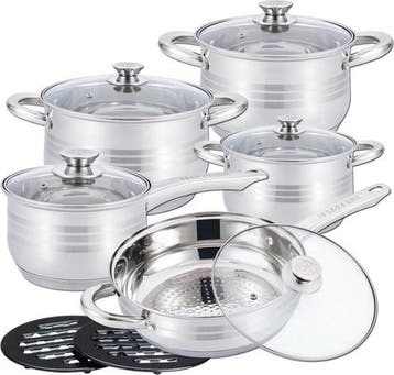 Cheffinger Pannenset - 12-delig - Zilver - RVS - Kookpannen, Ophalen of Verzenden, Nieuw