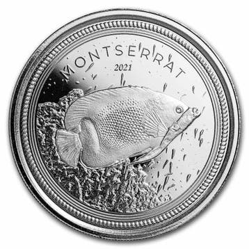 EC8 - Montserrat Blue Girdled Angelfish 1 oz 2021, Verzenden, Midden-Amerika, Losse munt, Zilver