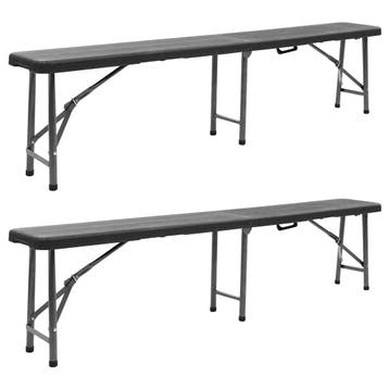 vidaXL Tuinbanken inklapbaar 2 st 180 cm HDPE zwart, Tuin en Terras, Verzenden, Nieuw, Metaal