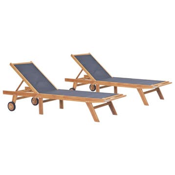 vidaXL Ligbedden 2 st inklapbaar met wielen massief teakhout, Tuin en Terras, Verzenden, Nieuw