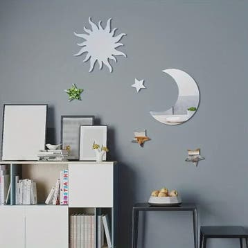 Set van 6 Spiegel Wandstickers: Zon, Maan & Sterren - Decora, Verzenden, Nieuw