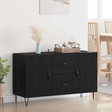 vidaXL Dressoir Zwart Eiken 100 x 36 x 60 cm Bewerkt hout, Huis en Inrichting, Kasten | Dressoirs, Verzenden, Nieuw, Overige houtsoorten