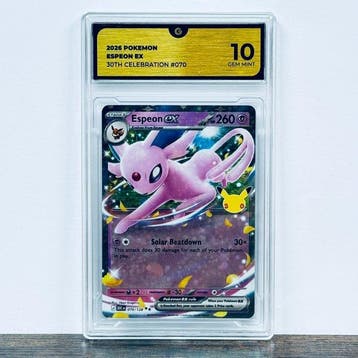 Pokémon Graded card - Espeon ex 070- 30th Anniversary –, Hobby en Vrije tijd, Nieuw
