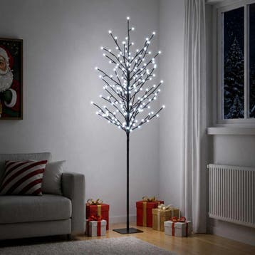 vidaXL LED-kerstboom met ballen Zwart 180 cm Staal 220 LEDs, Verzenden, Nieuw