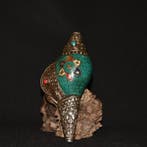 Zeeslak Zeeschelp - Tibetan silver inlaid turquoise tantric