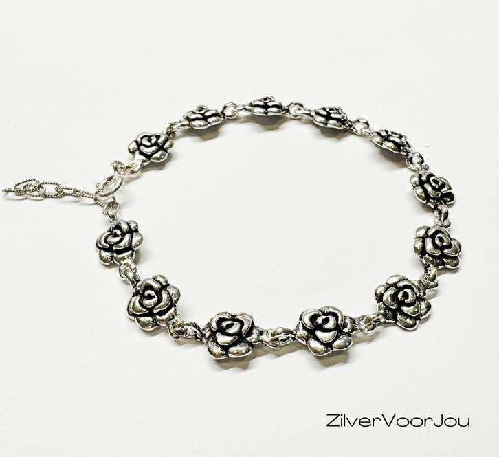 925 zilveren rozen armband oxide, Sieraden, Tassen en Uiterlijk, Armbanden, Nieuw, Verzenden