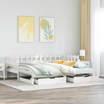 vidaXL Slaapbank met onderschuifbed/lades zonder matras, 90 cm, Eenpersoons, Verzenden, Wit