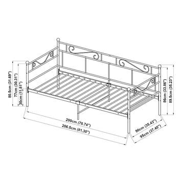 Eenpersoons slaapbank of 3-zitsbank 200x90 cm metaal wit, Verzenden, Nieuw