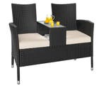 Polyrotan 2 zits Tuinbank Zwart 143x55x88cm (Tafels-Stoelen), Verzenden, Nieuw