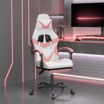 vidaXL Gamestoel met voetensteun kunstleer wit en roze, Verzenden, Nieuw, Roze