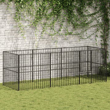 vidaXL Hondenkennel 8 panelen gepoedercoat staal zwart, Dieren en Toebehoren, Verzenden, Nieuw