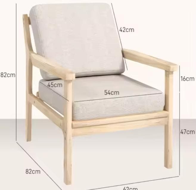 Loungestoel met Houten Frame – Linnenlook &amp; Kussens, Huis en Inrichting, Stoelen, Nieuw, Verzenden