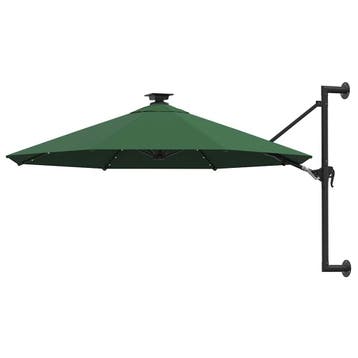 vidaXL Wandparasol met LEDs 300 cm groen, Verzenden, Nieuw, 3 tot 4 meter, Muurparasol