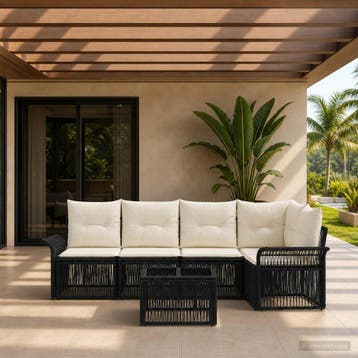 vidaXL Tuinbankenset 6 st Zwart poly rattan, Verzenden, Nieuw, 6 zitplaatsen