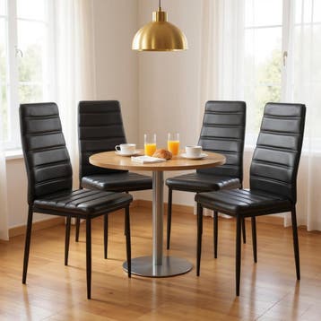 Eetkamerstoelen - Set van 4 - PVC-leer - Zwart - HOUSEINBOX, Huis en Inrichting, Stoelen, Verzenden, Zo goed als nieuw