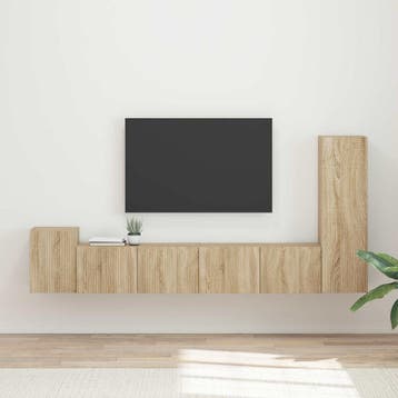 vidaXL Tv-meubelset 3 st Sonoma Eiken Bewerkt hout, Minder dan 50 cm, Verzenden, 100 tot 150 cm, Nieuw