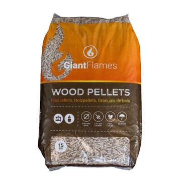 Giant Flames houtpellets zak 15kg, Tuin en Terras, Minder dan 3 m³, Ophalen of Verzenden, Overige houtsoorten, Blokken