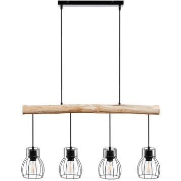 Hanglamp Woody, 4-lichts, met houten balk, 40 W, Verzenden, Nieuw
