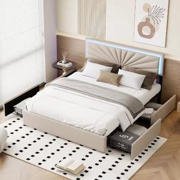 Modern Tweepersoons Opbergbed met LED en 4 Lades, Huis en Inrichting, Verzenden, Nieuw