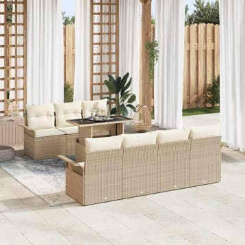 vidaXL Tuin Sofa Set 8 st Beige [Synthetisch]: Poly Rattan, Verzenden, Nieuw, Rotan, 8 zitplaatsen