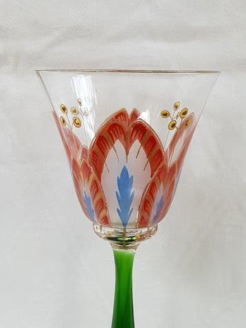 Theresienthal - Wijnglas - Wijnglas met emaille, Antiek en Kunst, Antiek | Glas en Kristal