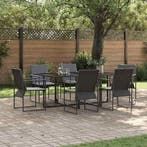 vidaXL Tuin eettafelset 7 pcs Zwart Staal, Verzenden, Nieuw, Rvs, 7 zitplaatsen