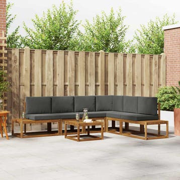 vidaXL 7 st Buiten bankenset Massief Acaciahout en Polyester, Verzenden, Nieuw, 7 zitplaatsen