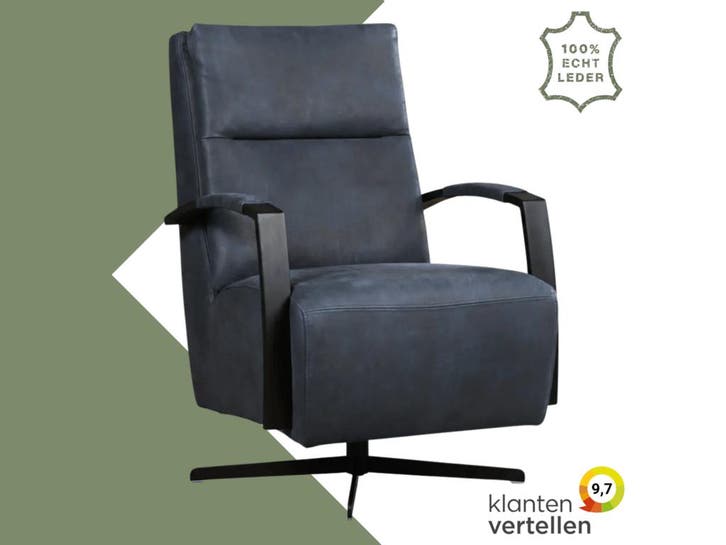 Leren draaifauteuil Award - Kenia Denim (blauw) - Stervoet, Huis en Inrichting, Fauteuils, 50 tot 75 cm, 75 tot 100 cm, Nieuw